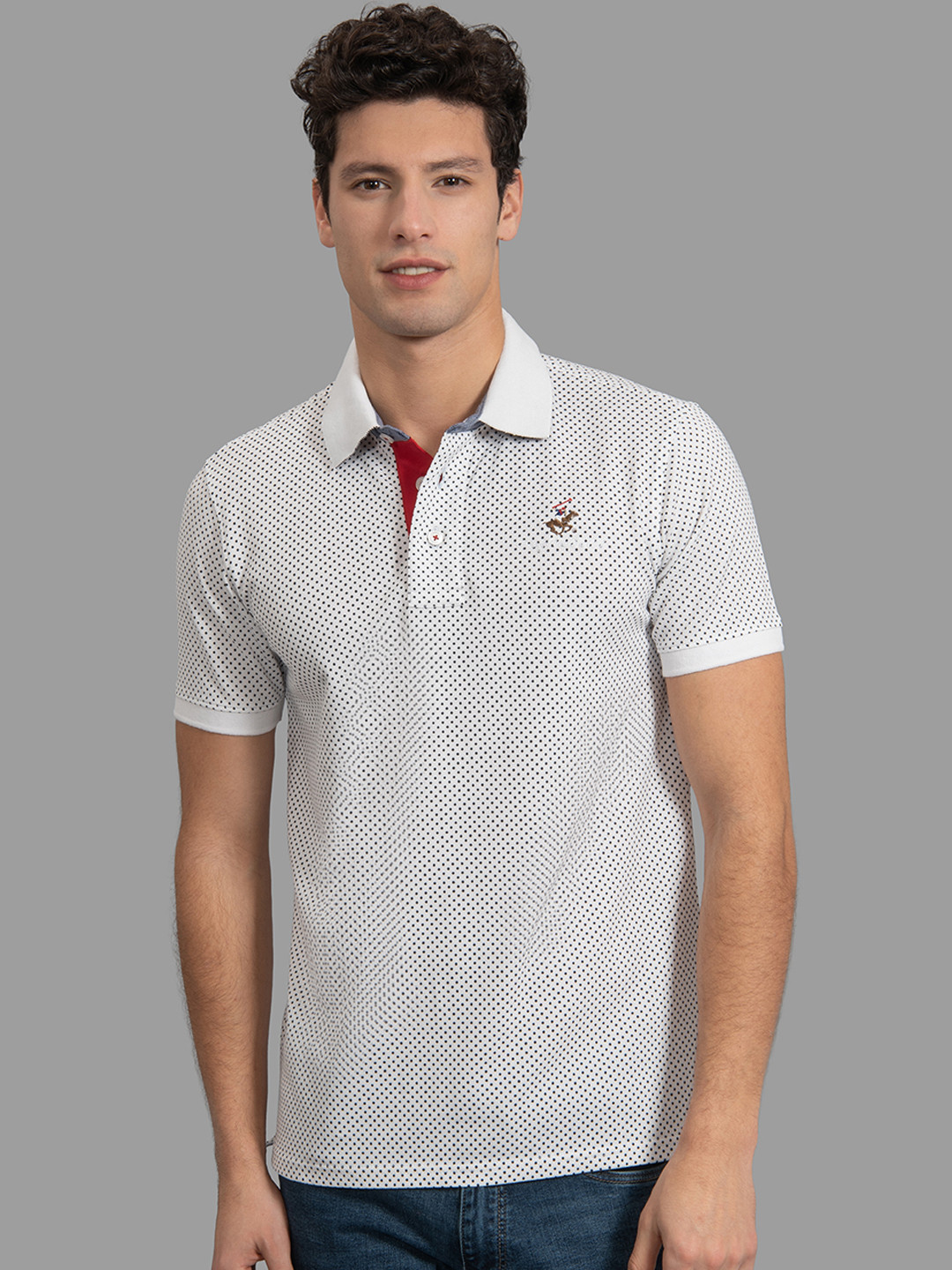 Beverly Hills Polo Club Men White & Black Printed Polo Collar T-shirt