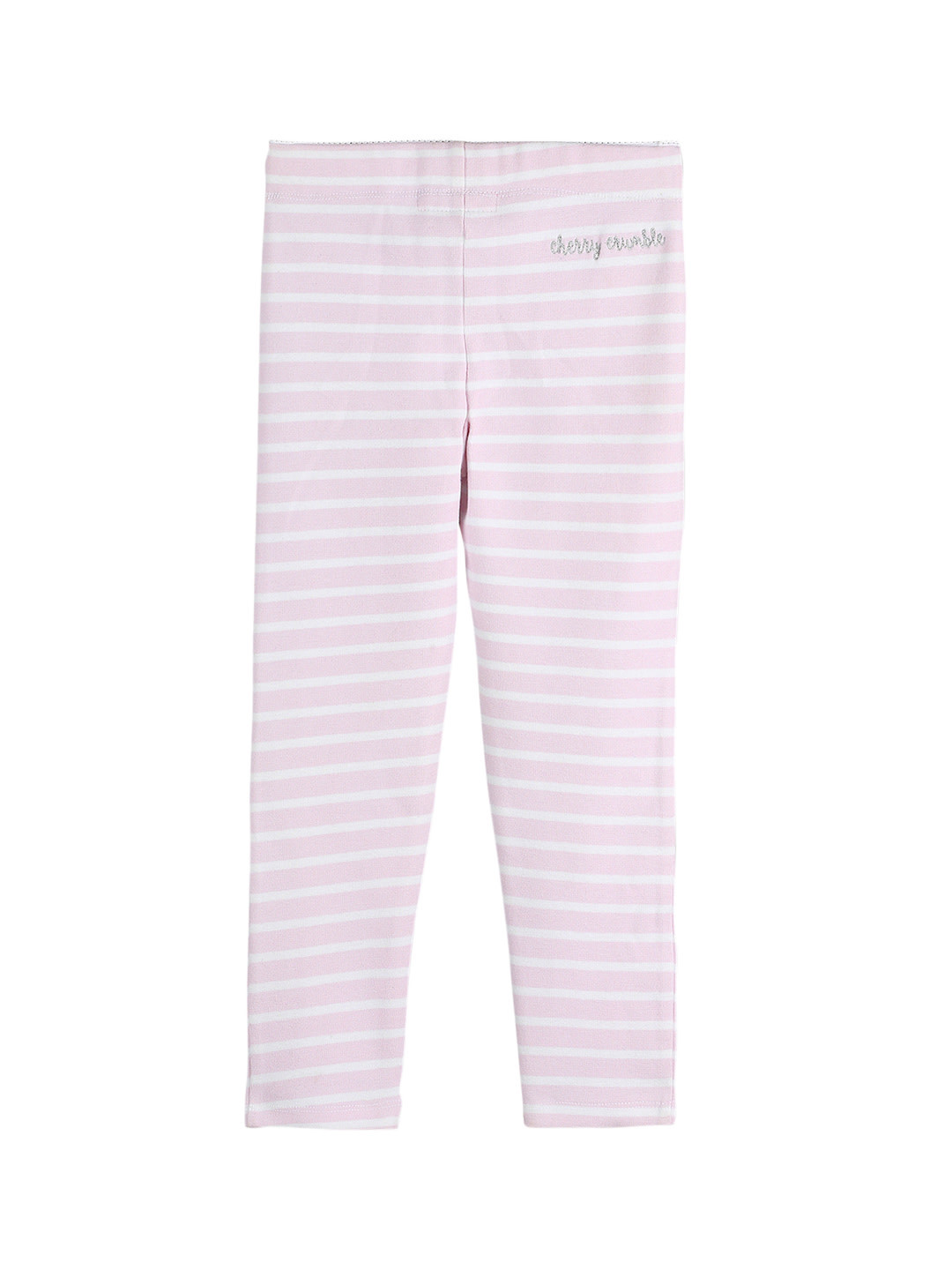 Cherry Crumble Girls Pink & White Striped Cute Knitted Ankle-Length Leggings