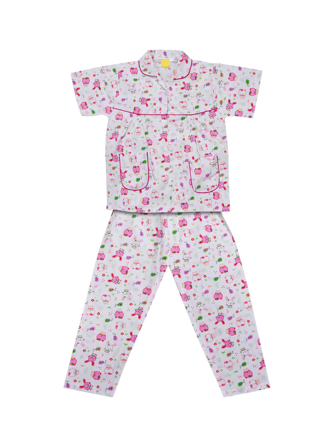 Wish Karo Girls Pink & White Printed Night suit