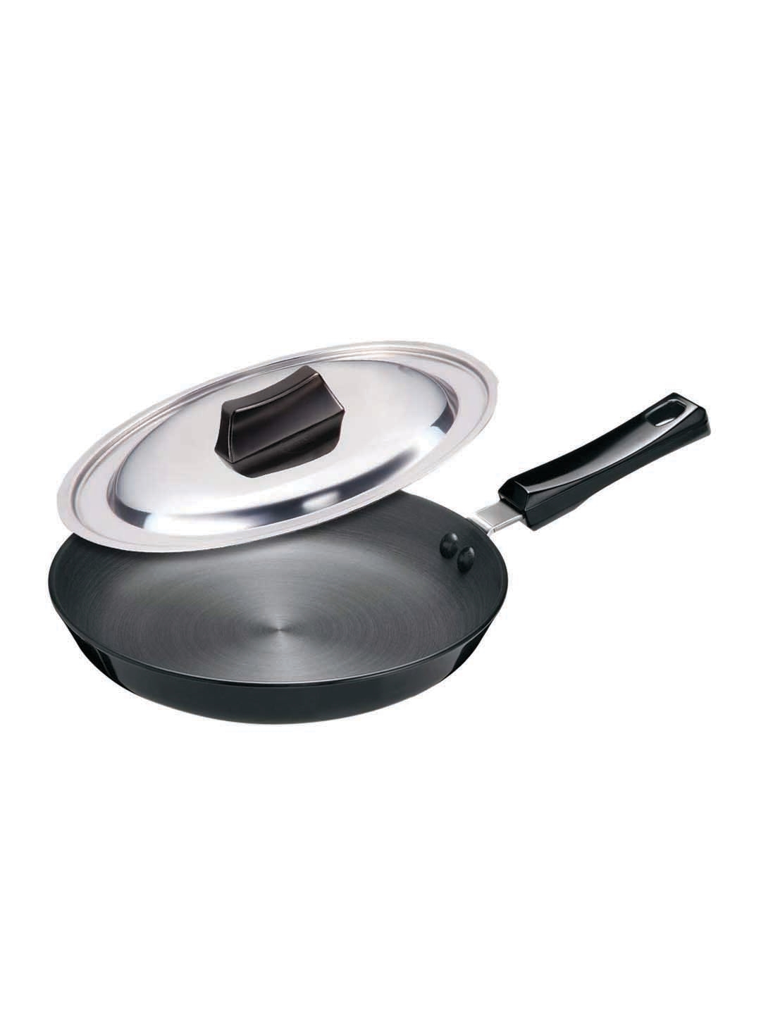 Hawkins Black   Silver Toned Futura Hard Anodised Induction Compatible Base Frying Pan with Stainless Steel Lid
