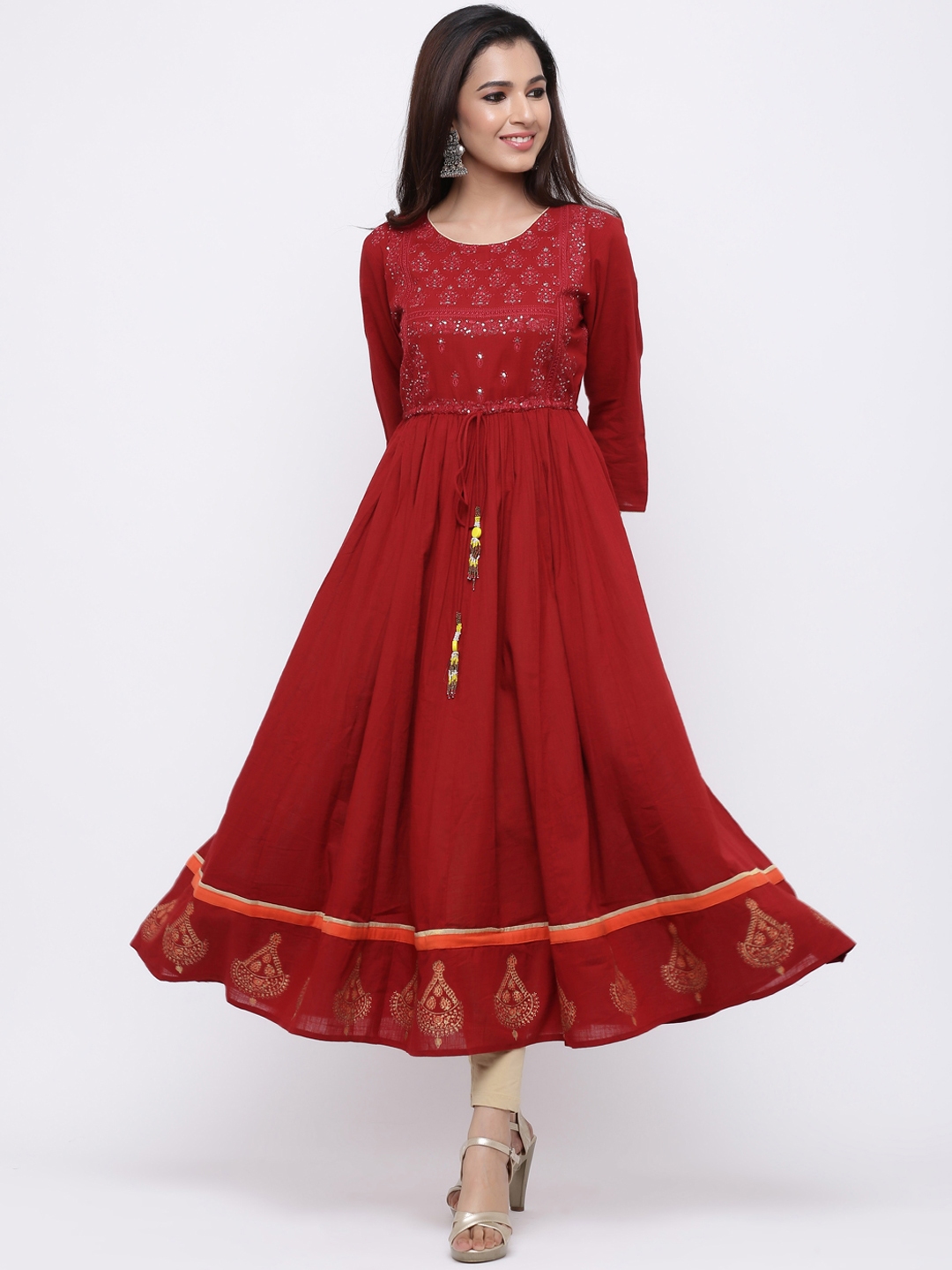 Rain Rainbow Women Maroon Printed Anarkali Kurta