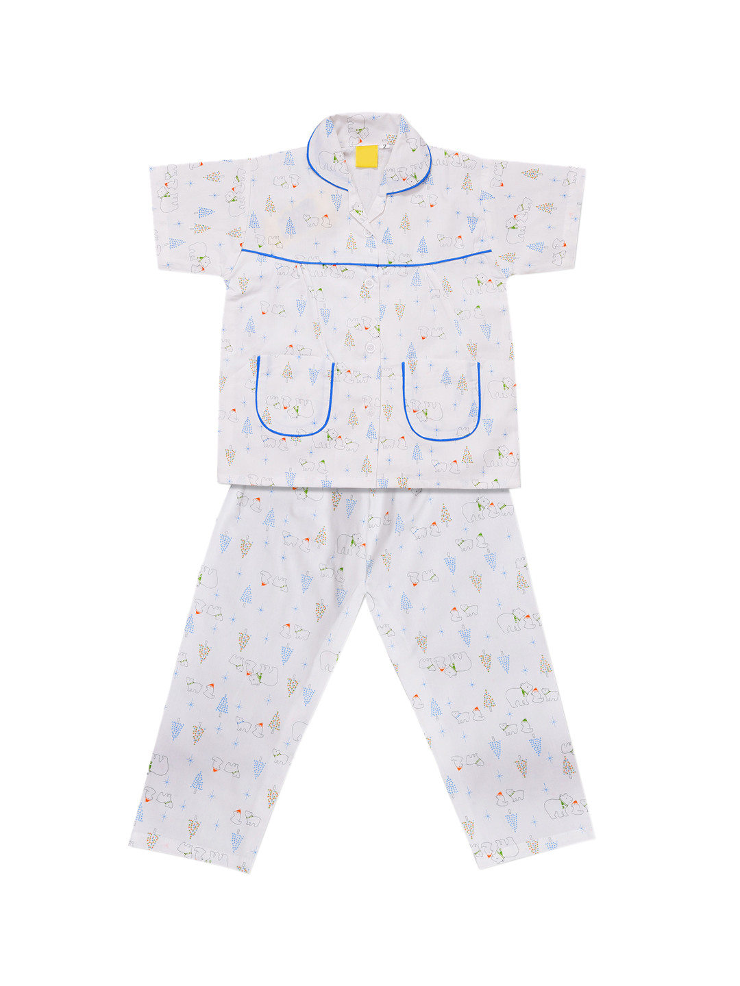 Wish Karo Girls Off-White & Blue Printed Night suit