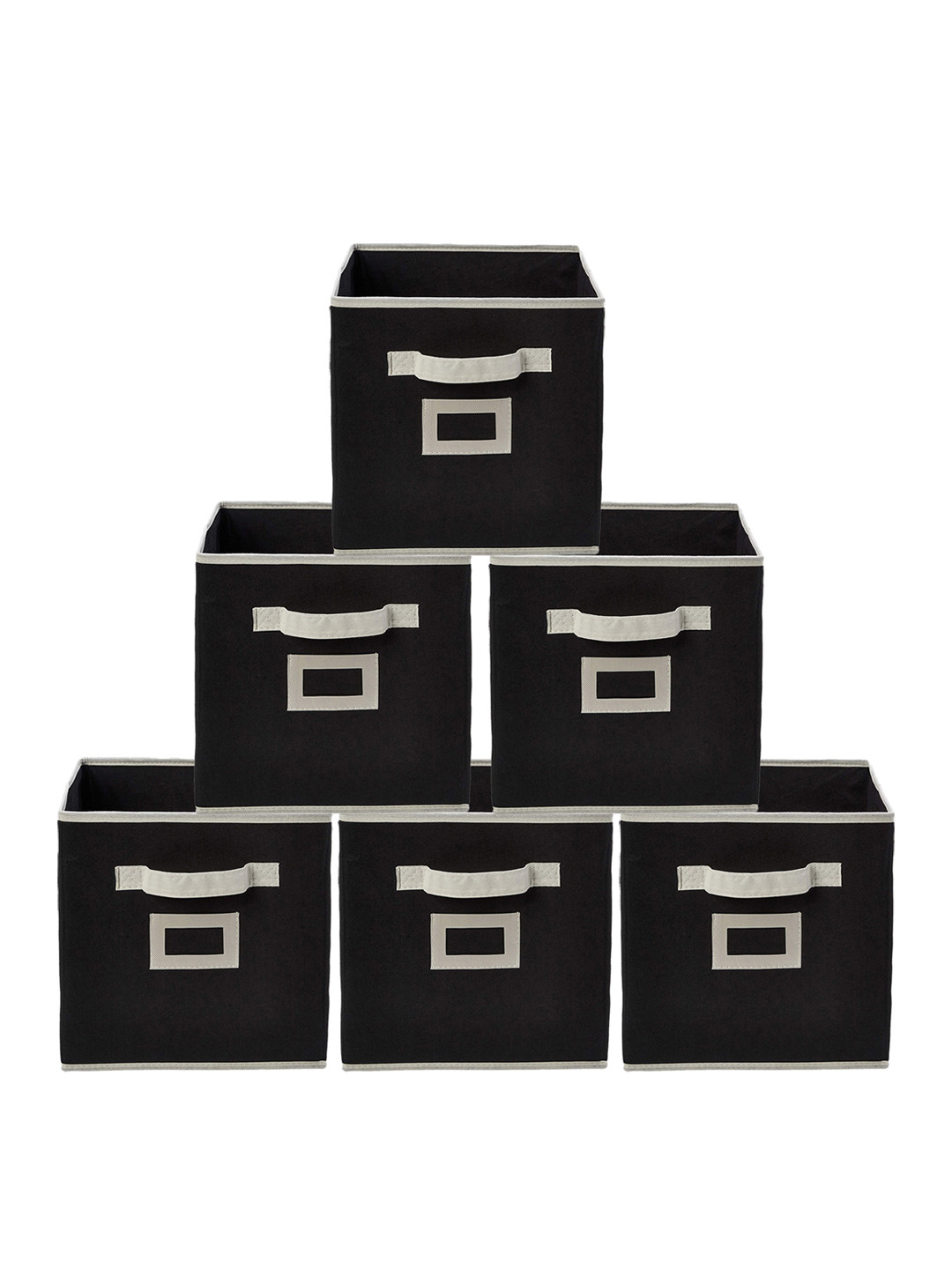 Kuber Industries Set Of 6 Black Solid Large Foldable Cube Storage Boxes With Handle Replacement Drawer
