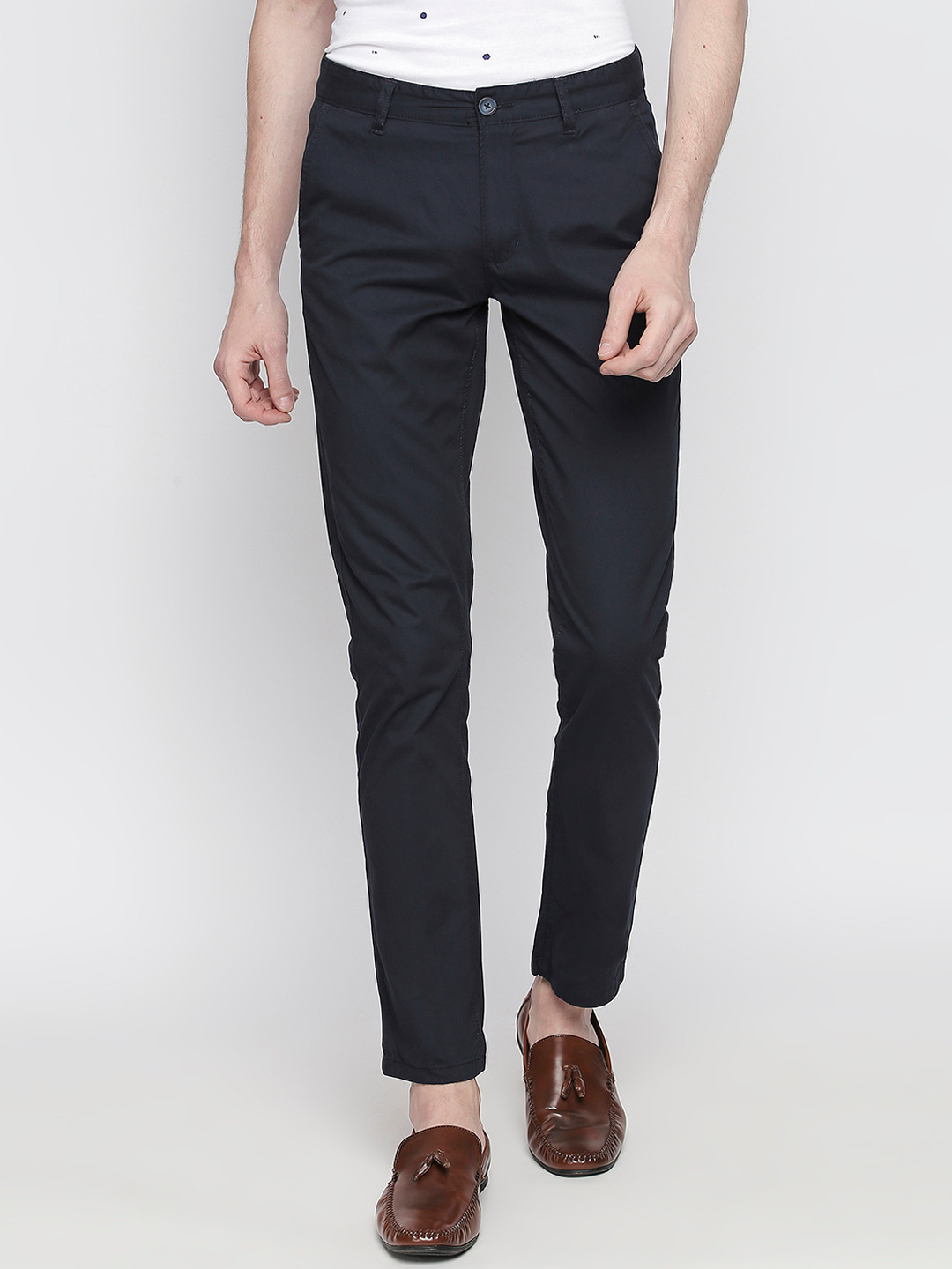 Spiritus by pantaloons Men Navy Blue Slim Fit Solid Regular Trousers