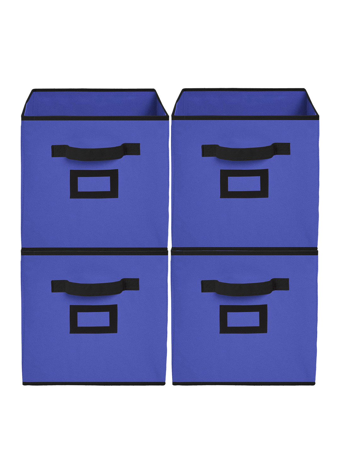 Kuber Industries Set Of 4 Blue Solid Foldable Storage Boxes With Handle Replacement Drawer