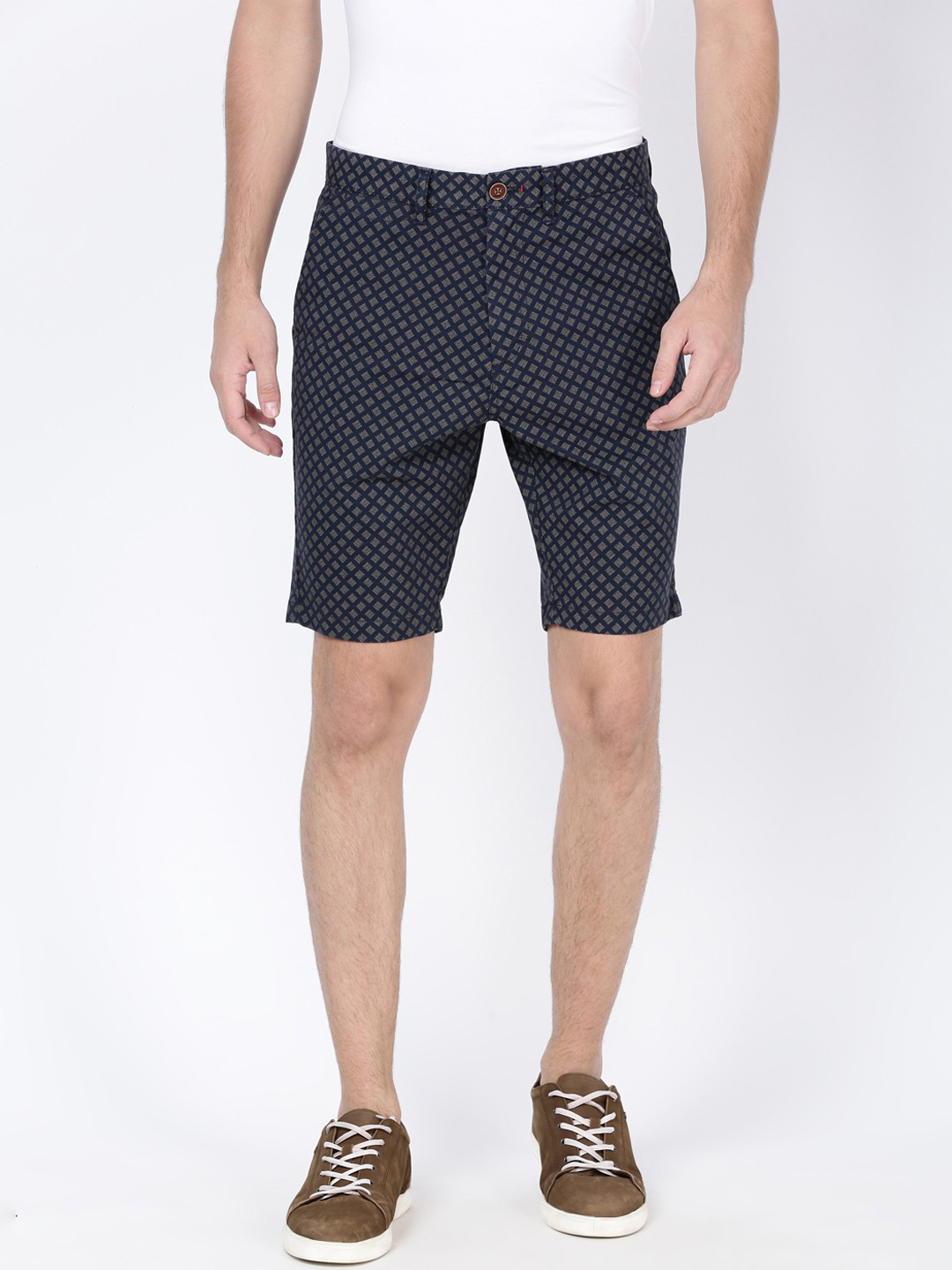 t-base Men Navy Blue Solid Slim Fit Chino Shorts