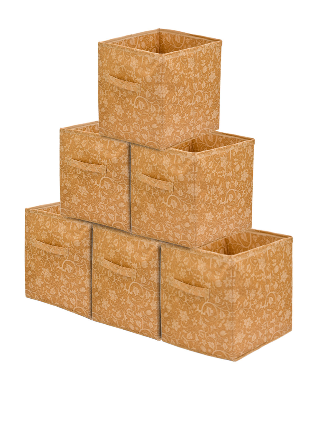 Kuber Industries Set Of 6 Beige Printed Large Foldable Drawer Organizers