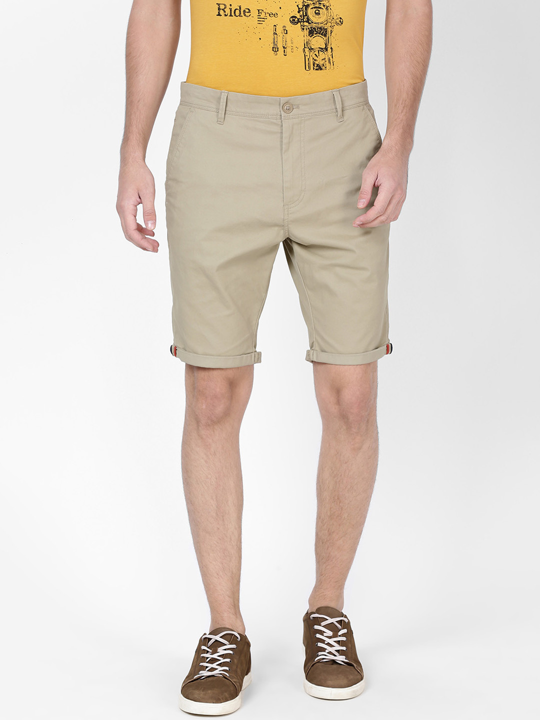 t-base Men Khaki Solid Slim Fit Chino Shorts