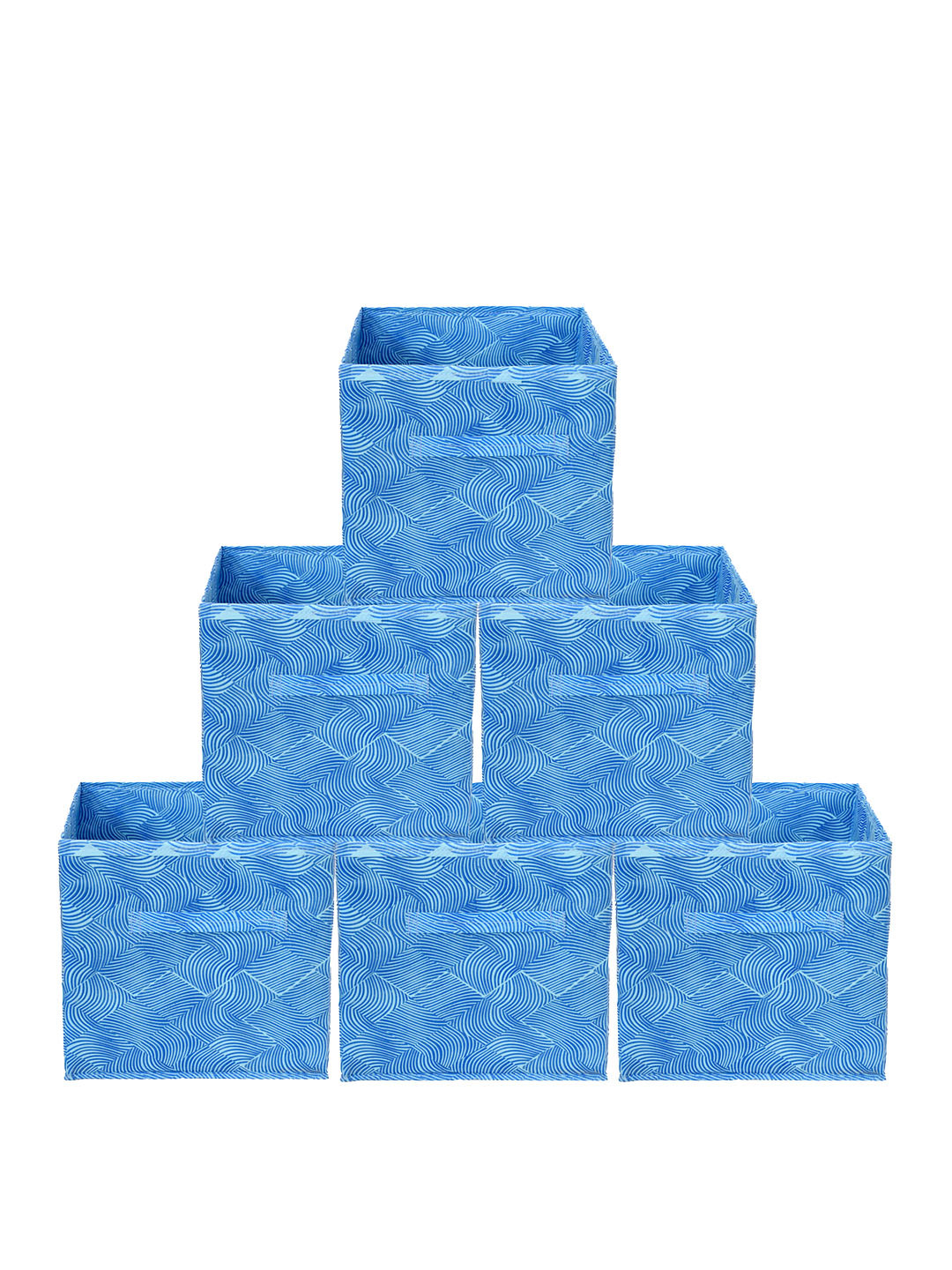 Kuber Industries Set Of 6 Blue Leheriya Printed Foldable Storage Boxes With Handle Replacement Drawer