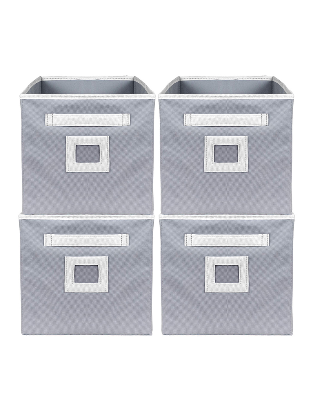 Kuber Industries Set Of 4 Grey Solid Large Foldable Storage Boxes With Handle Replacement Drawer