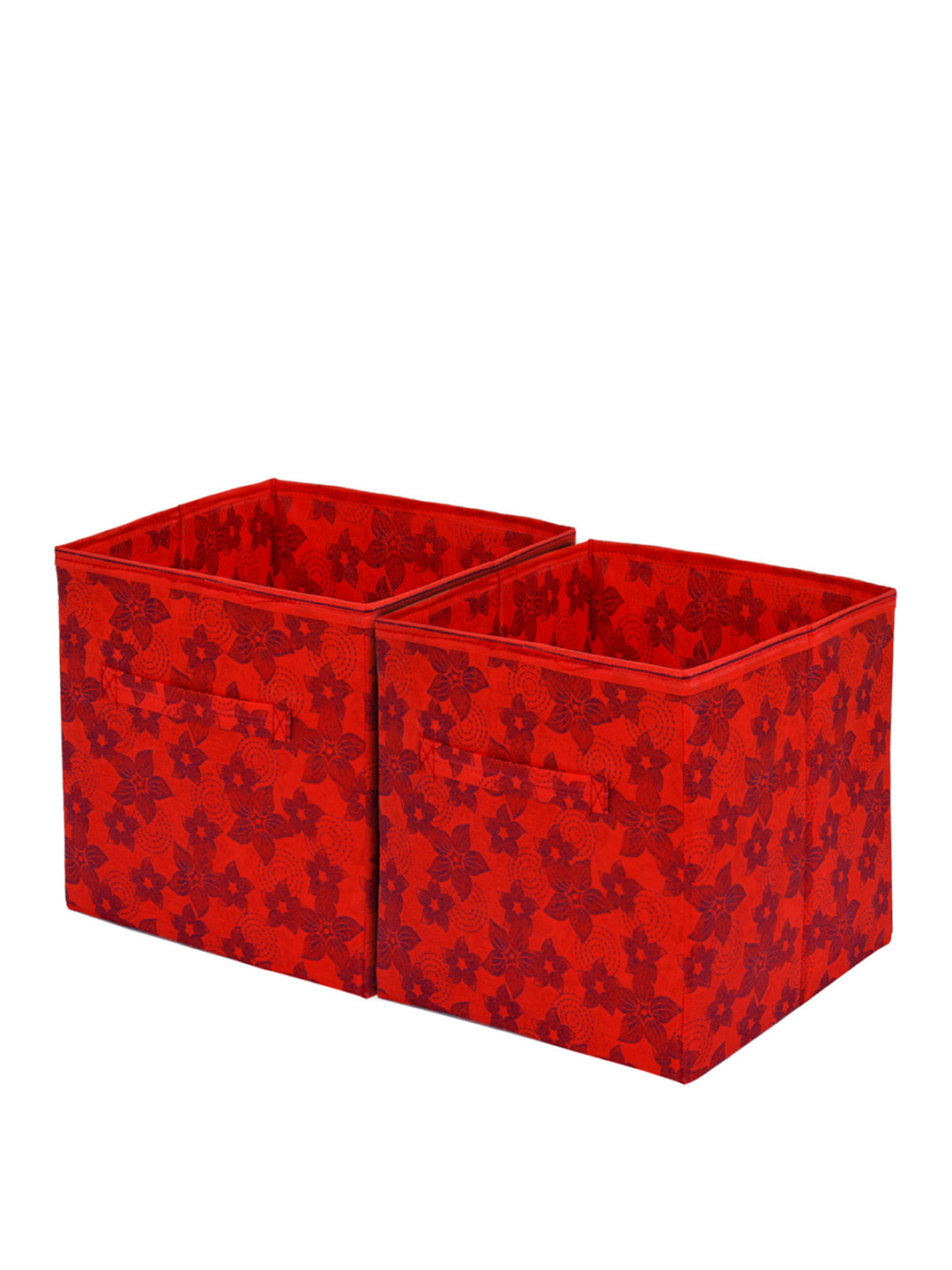 Kuber Industries Set Of 2 Red Printed Large Foldable Cube Storage Boxes With Handle Replacement Drawer