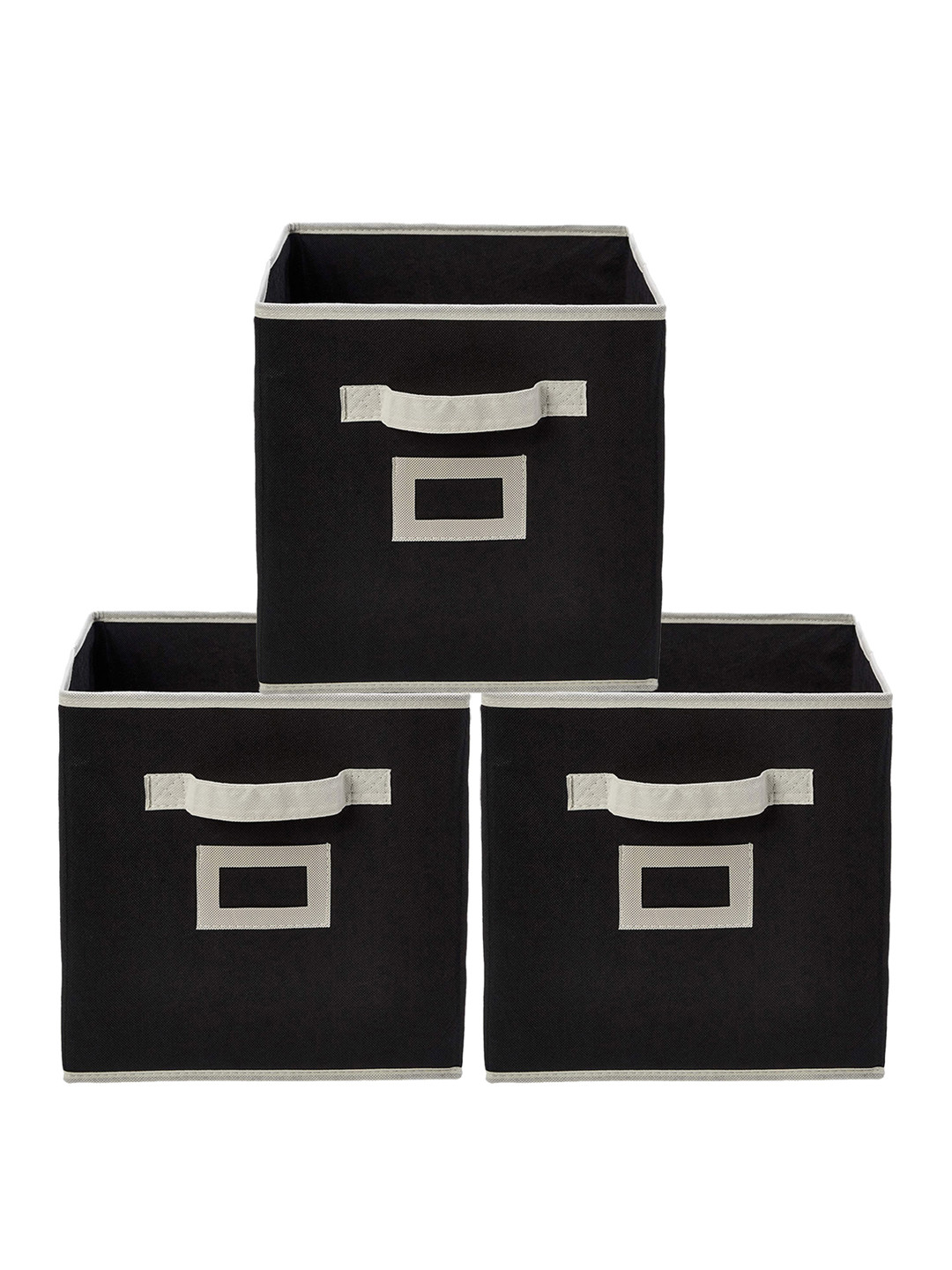 Kuber Industries Set Of 3 Black Solid Large Foldable Storage Boxes With Handle Replacement Drawer