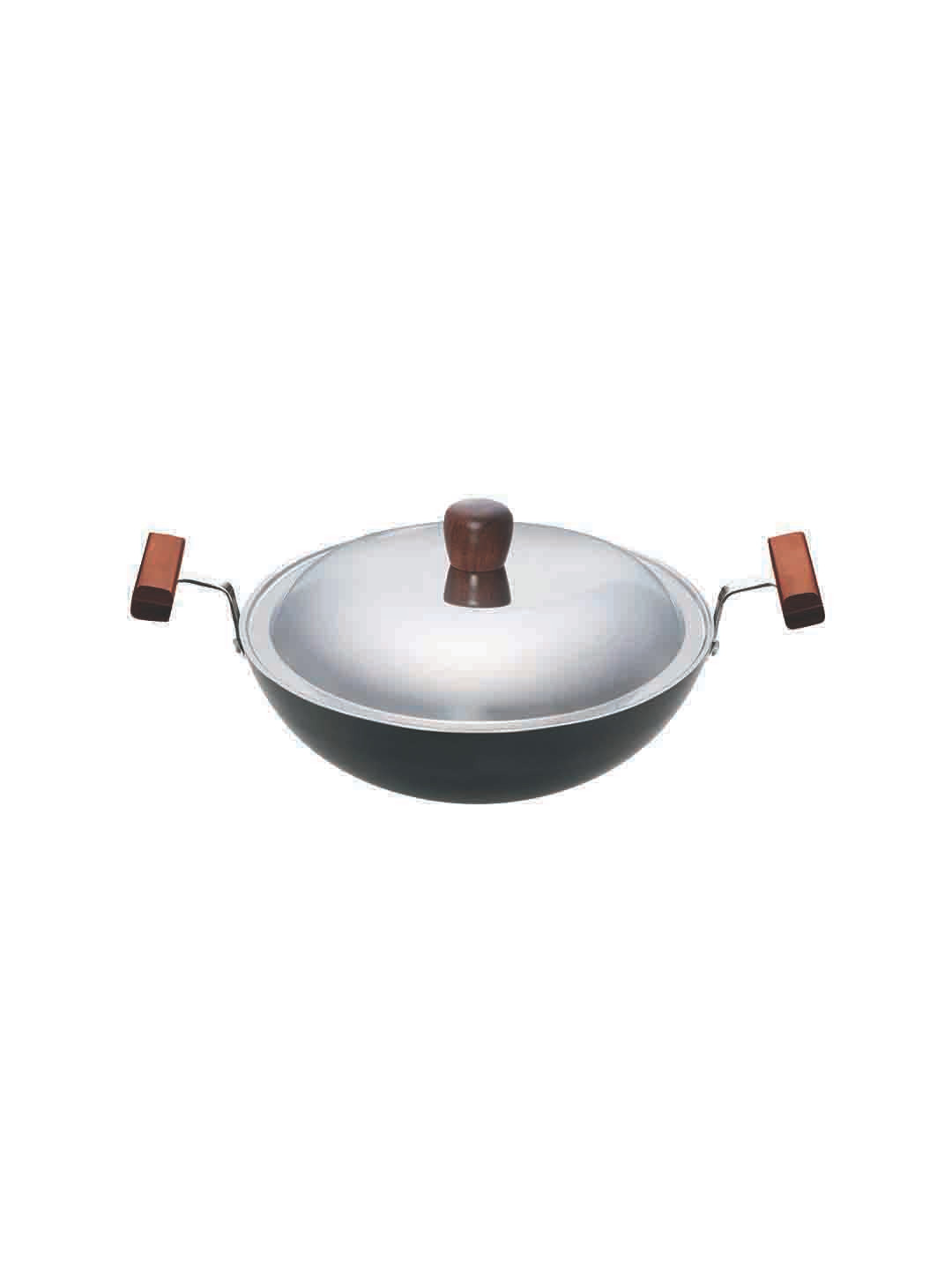 Hawkins Black & Brown Solid Futura Hard Anodised Deep-Fry Pan With Stainless Steel Lid