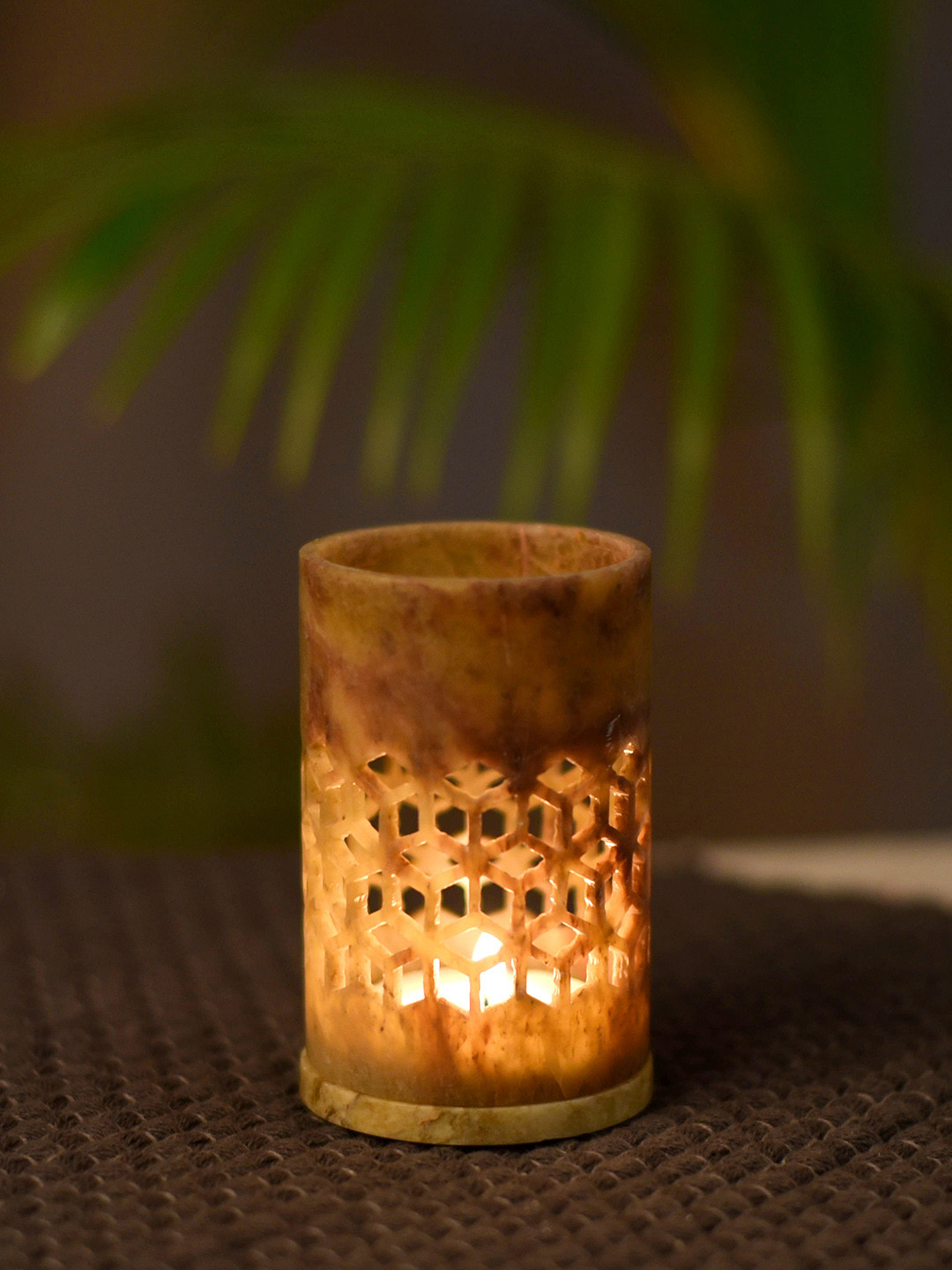 Unravel India Brown Marbel Tea-Light Candle  Holder