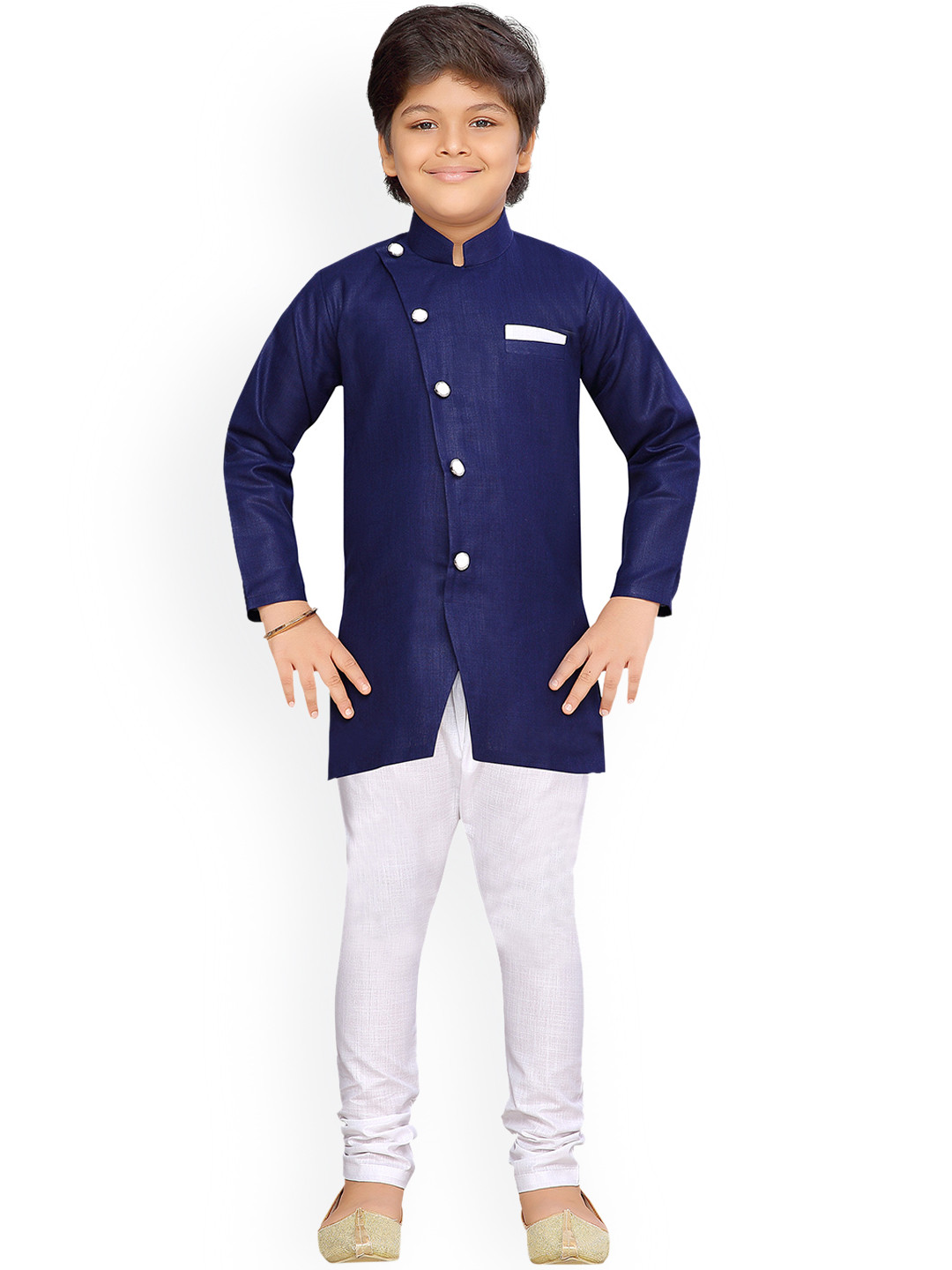 Aj DEZInES Boys Blue & White Solid Kurta with Pyjamas