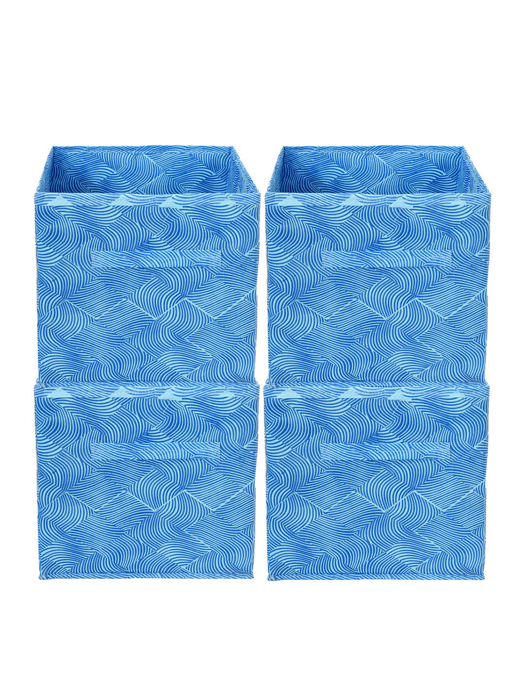 Kuber Industries Set Of 4 Blue Printed Foldable Cube Storage Boxes With Handle Replacement Drawer