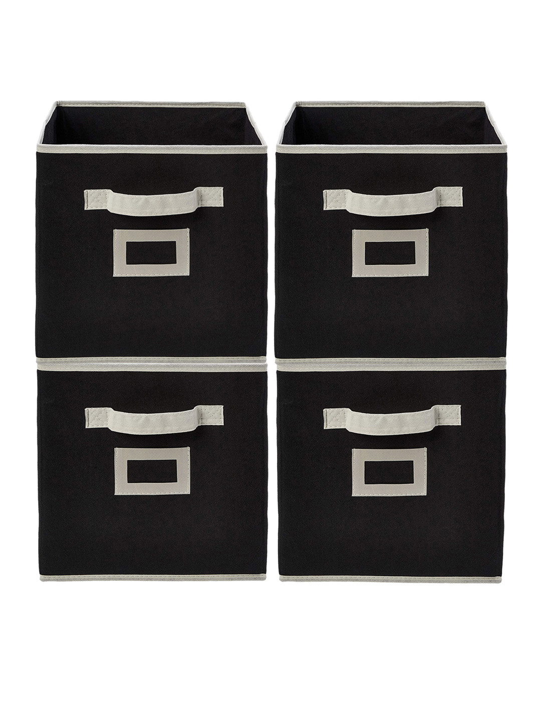 Kuber Industries Set Of 4 Black Solid Large Foldable Storage Boxes With Handle Replacement Drawer
