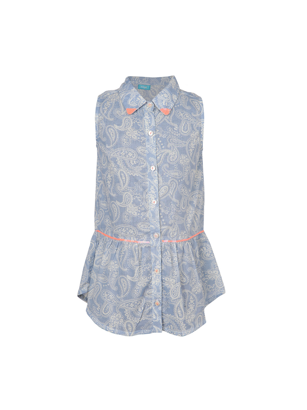 Miyo Girls Blue & Off-White Self Design Top