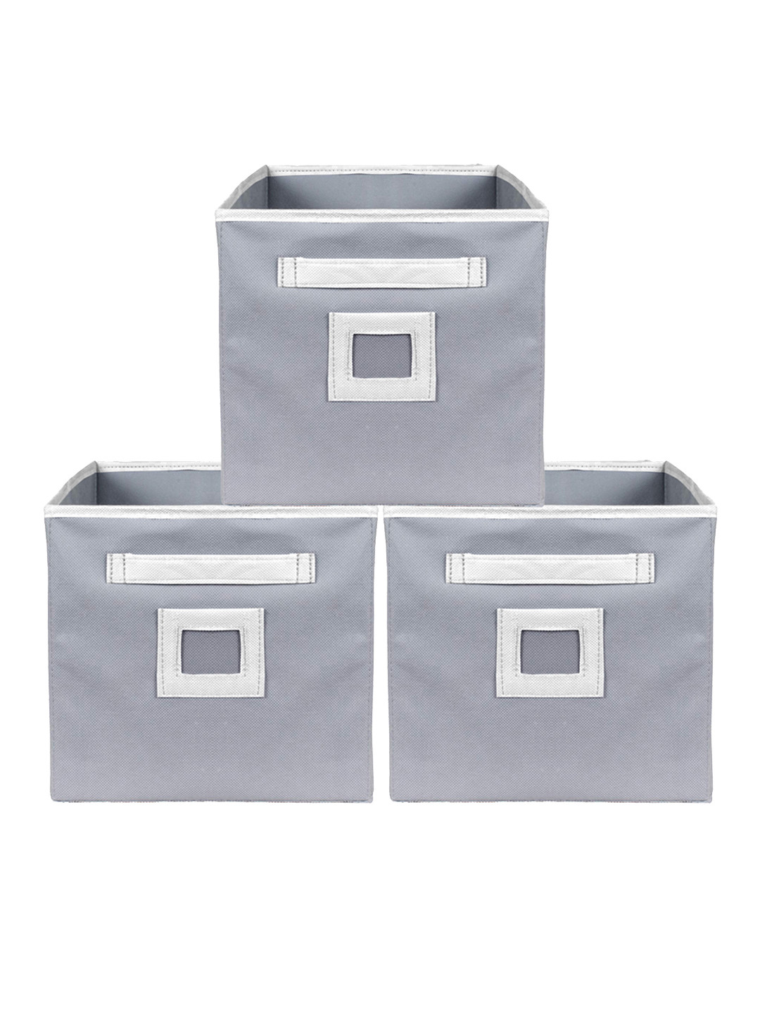 Kuber Industries Set Of 3 Grey Large Foldable Storage Boxes With Handle Replacement Drawer
