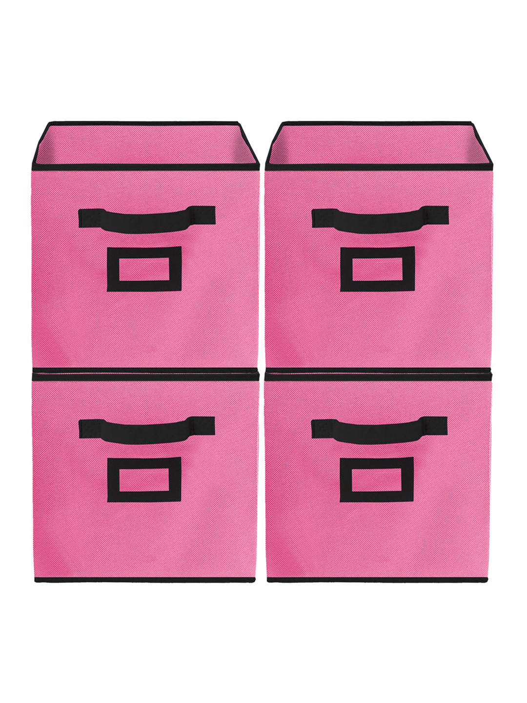 Kuber Industries Set Of 4 Pink Solid Large Foldable Storage Box With Handle Replacement Drawer