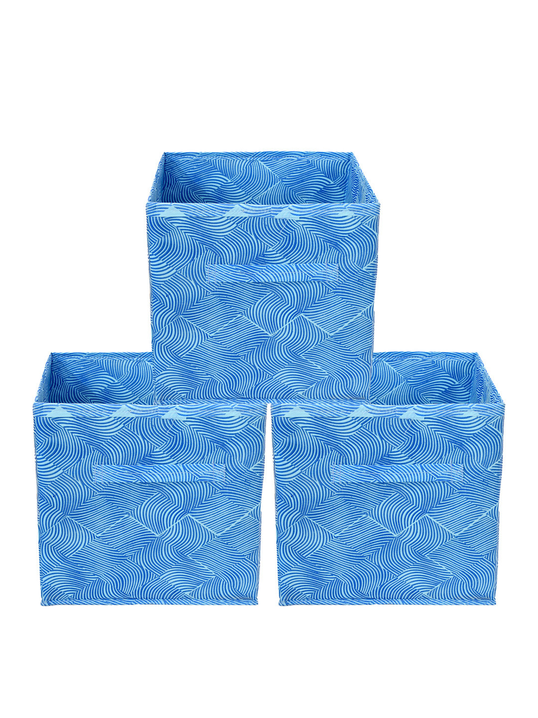 Kuber Industries Set Of 3 Blue Leheriya Printed Foldable Storage Boxes With Handle Replacement Drawer