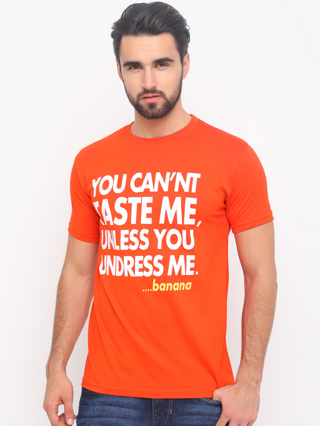 Bushirt Men Orange Printed Round Neck T-shirt