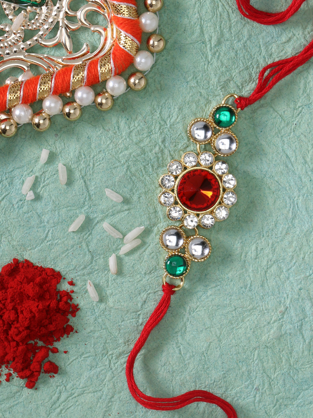 LIVE EVIL Men Red & White Alloy Gold-Plated Handcrafted Wraparound Bracelet