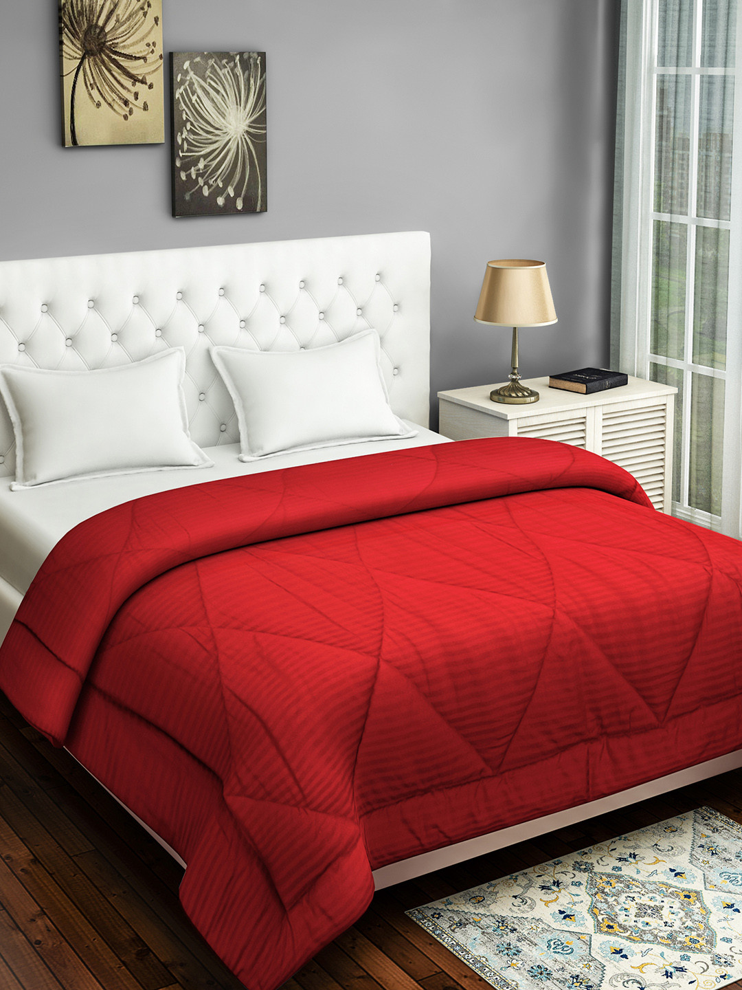 SWAYAM Red Striped AC Room 150 GSM Double Bed Comforter
