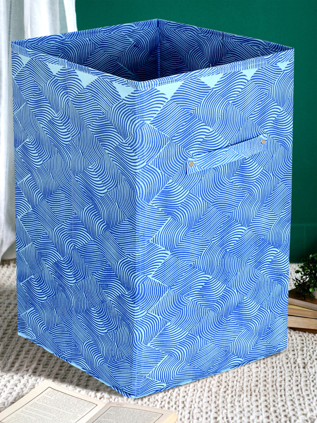 Kuber Industries Blue Leheriya Print Foldable Laundry Bag