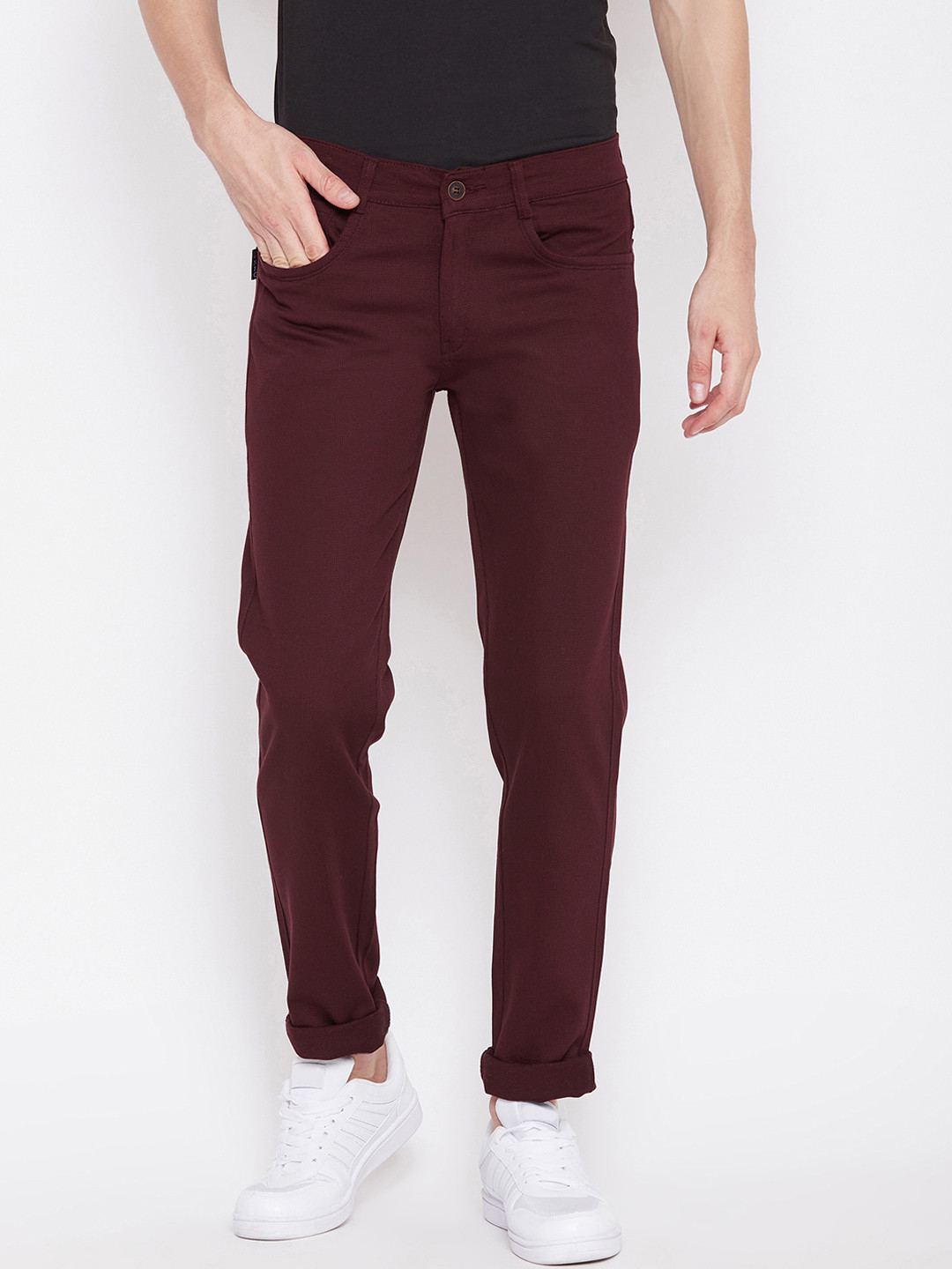 Nation Polo Club Men Maroon Slim Fit Solid Trousers