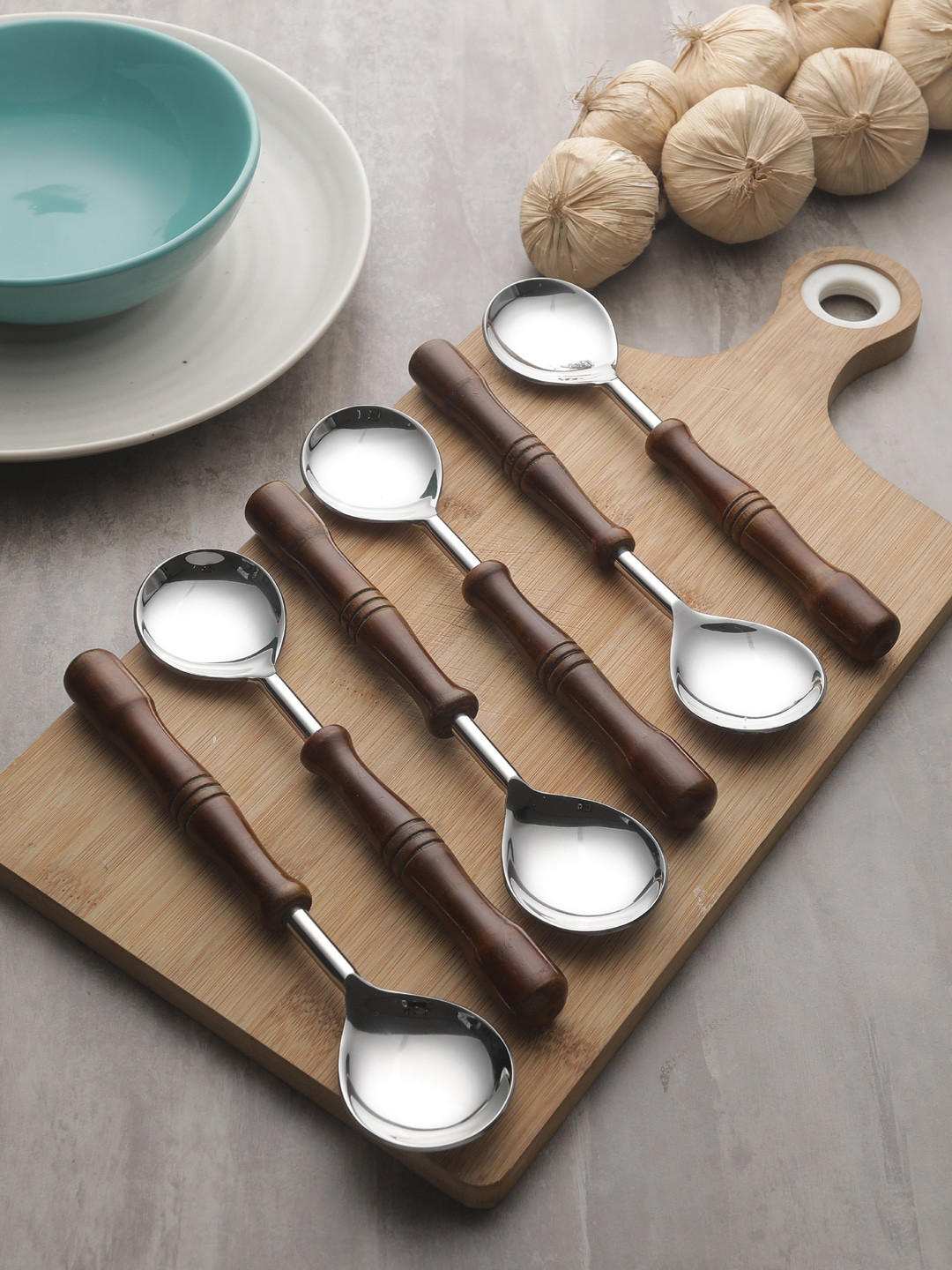 VarEesha Brown Solid Stainless Steel 6-Pieces Hand-Made Round Spoon Set
