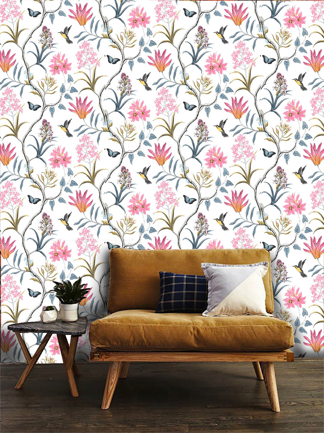 Jaamso Royals Multicoloured Vintage Birds Floral Butterfly Wall Sticker