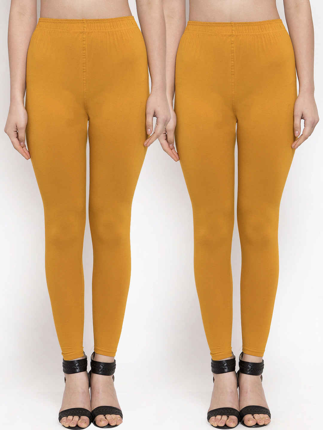 TAG 7 Women Pack Of 2 Mustard Yellow Solid Ankle-Length Leggings