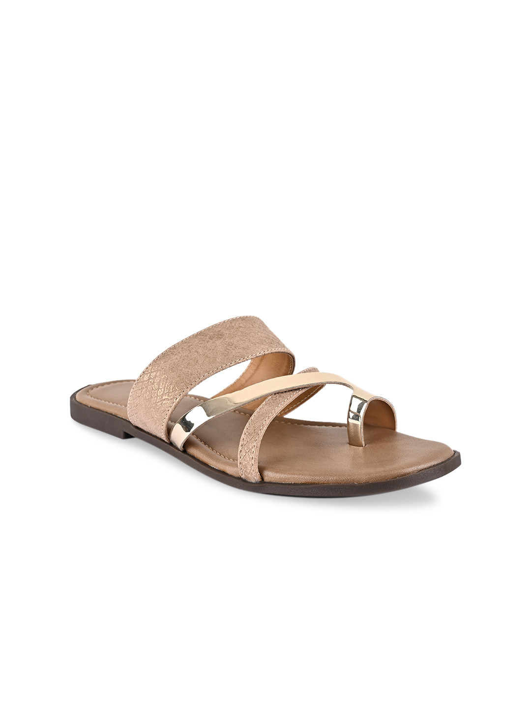 BuckleUp Women Beige Solid Open Toe Flats