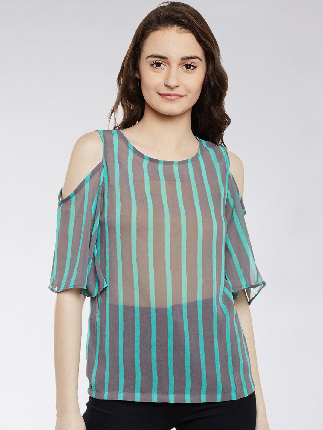 Miss Chase Women Green Striped Top