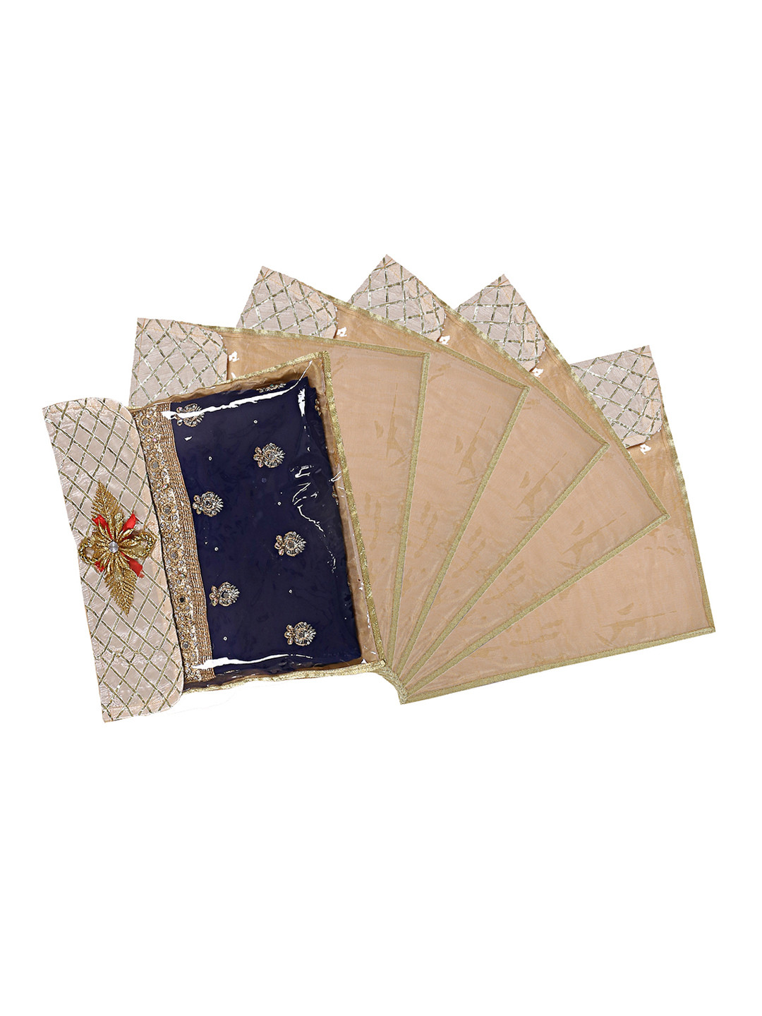 Kuber Industries Set Of 6 Beige Silk Embellished Saree Cover Organisers