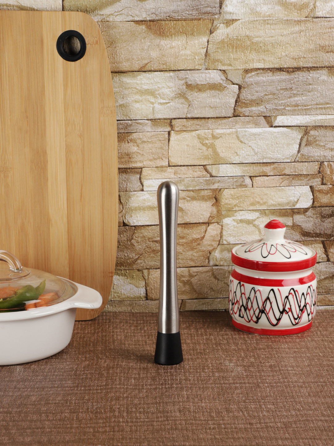 INCRIZMA Silver-Toned & Black Stainless Steel Cocktail Muddler