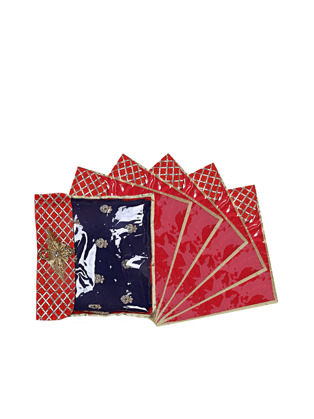 Kuber Industries Set Of 6 Red Solid Single Packing Saree Cover Organizer