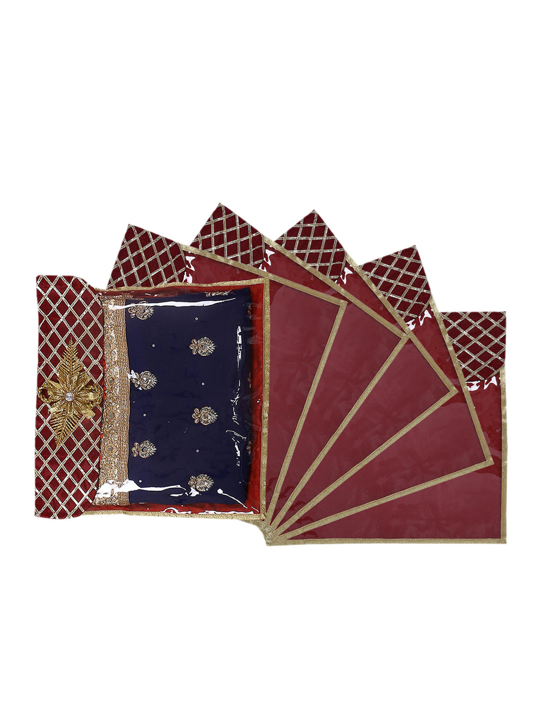 Kuber Industries Set Of 6 Maroon Solid Single Packing Saree Cover Organizer
