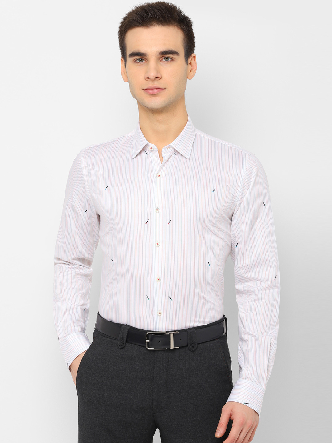 SIMON CARTER LONDON Men White Regular Fit Striped Formal Shirt