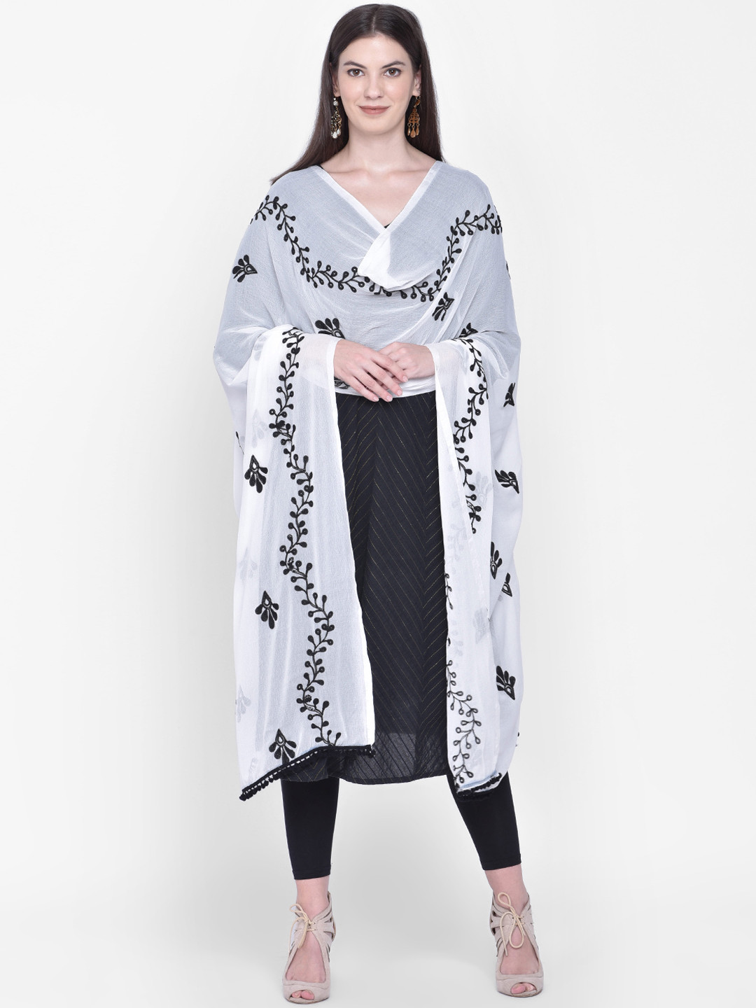 Dupatta Bazaar White & Black Embroidered Dupatta