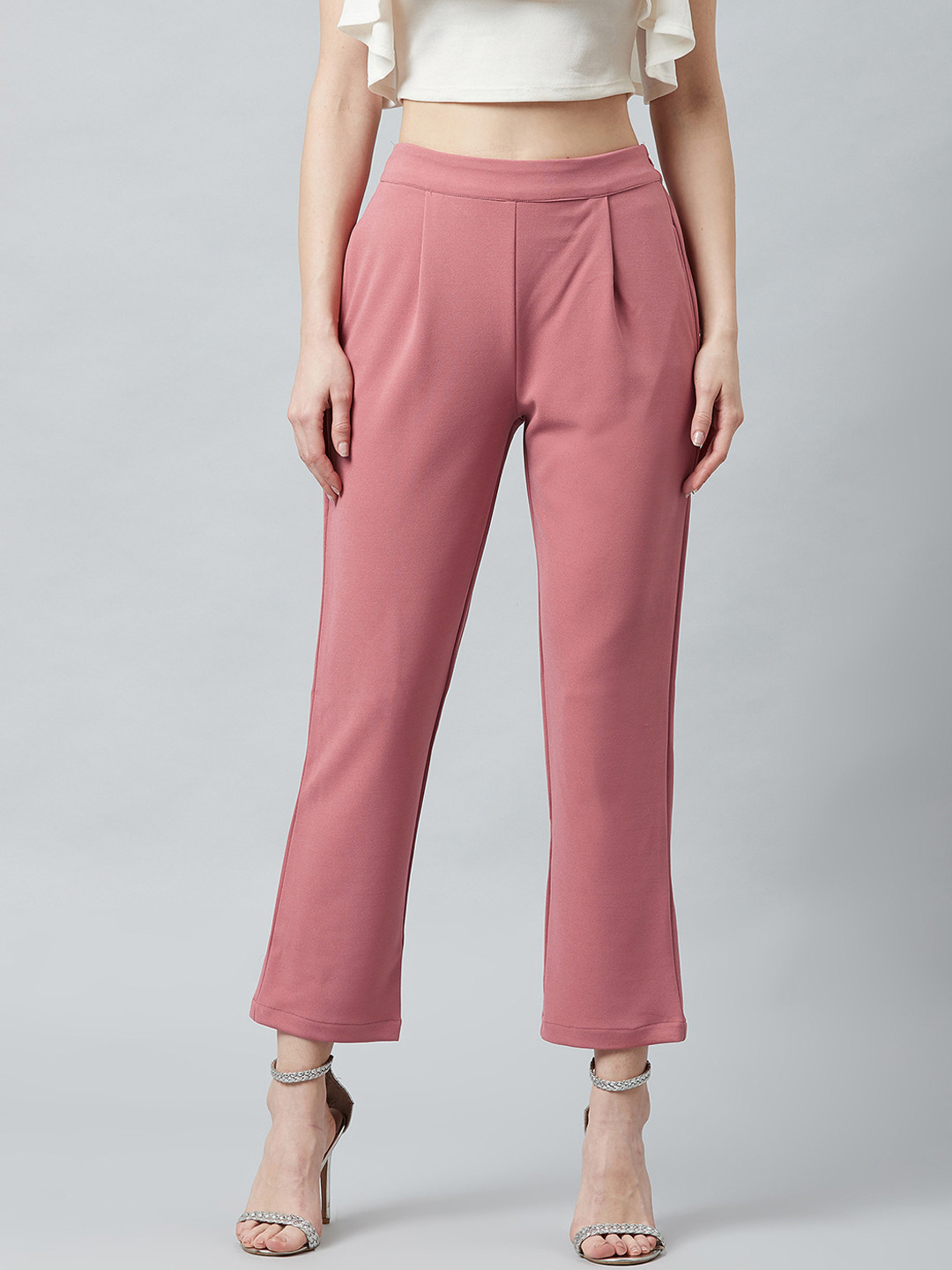 Athena Women Rose Slim Fit Solid Cigarette Trousers