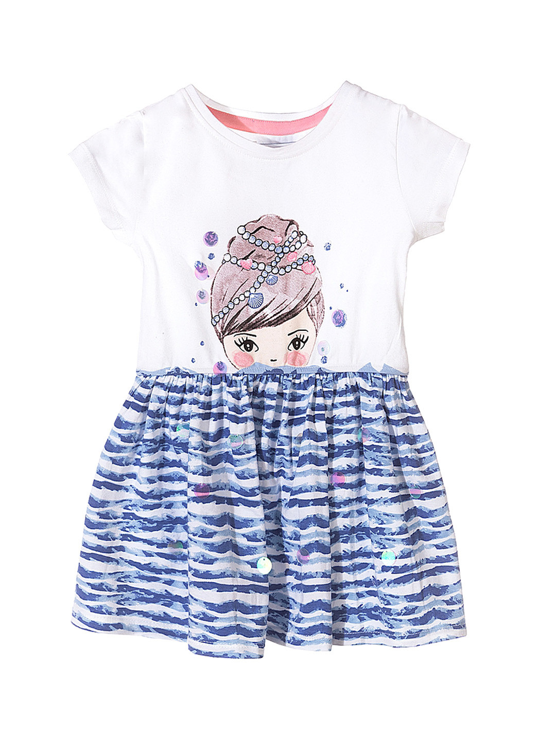 5.10.15 Girls White Printed Fit and Flare Dress