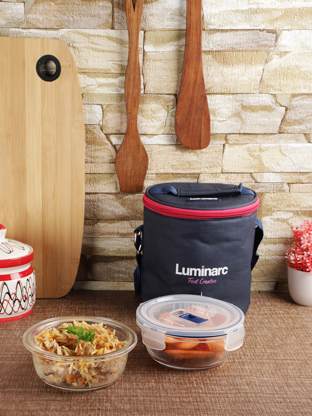 Luminarc Glass Dishwasher and Microwave Safe 3PCs Lunch Box With Spoon and Fork