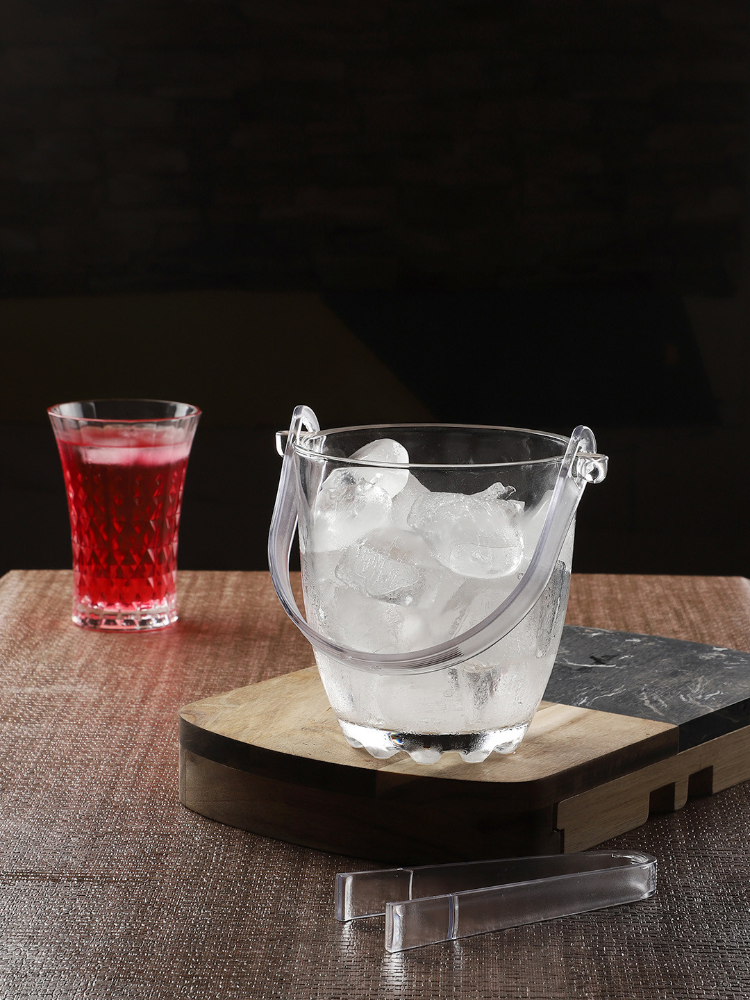 INCRIZMA Transparent Solid Glass Ice Bucket With Handle & Tong