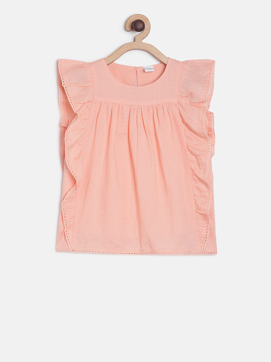 MINI KLUB Girls Peach-Coloured Printed Pure Cotton Top
