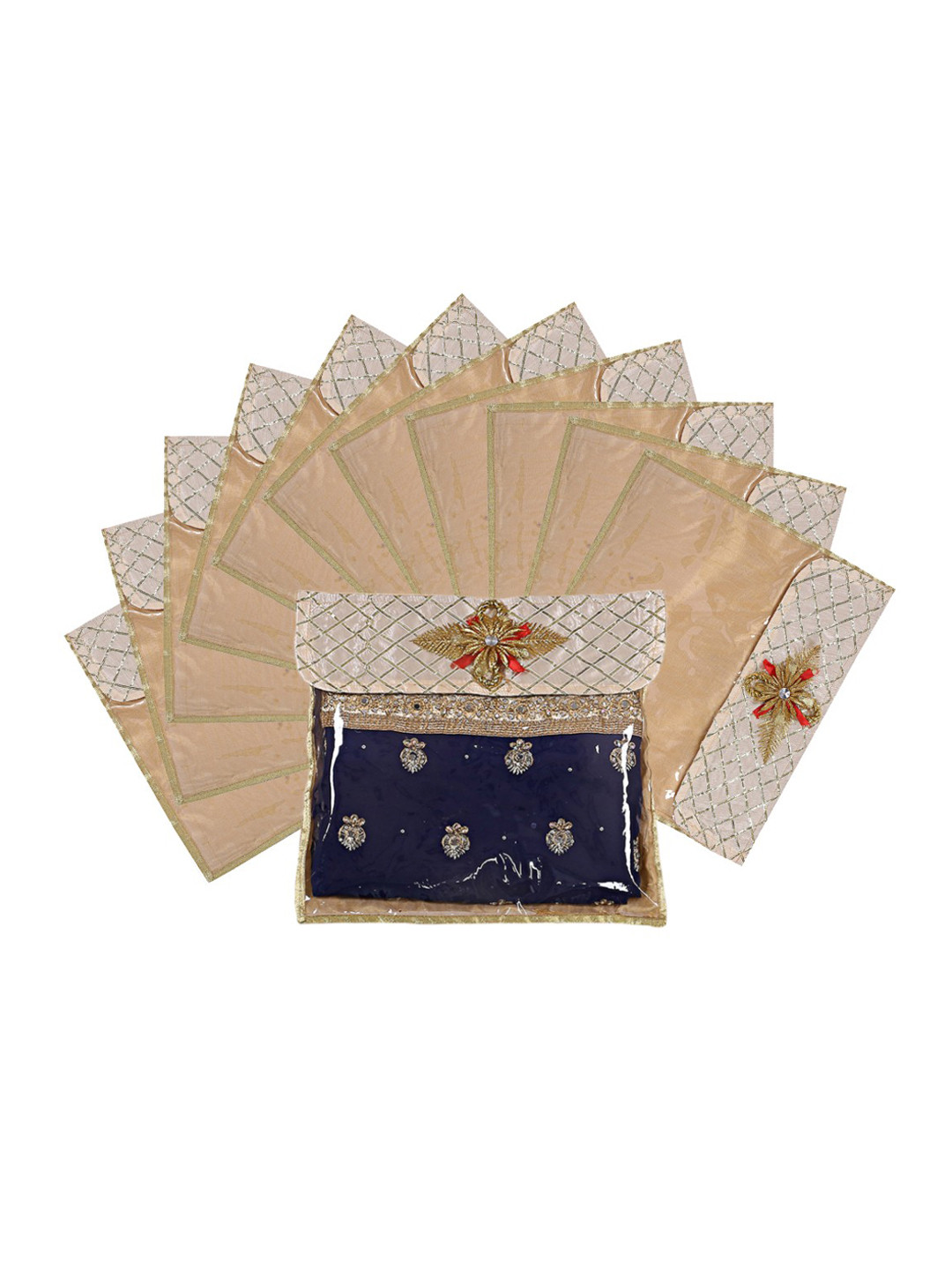 Kuber Industries Set Of 12 Gold-Coloured Solid Single Packing Saree Cover Organizer