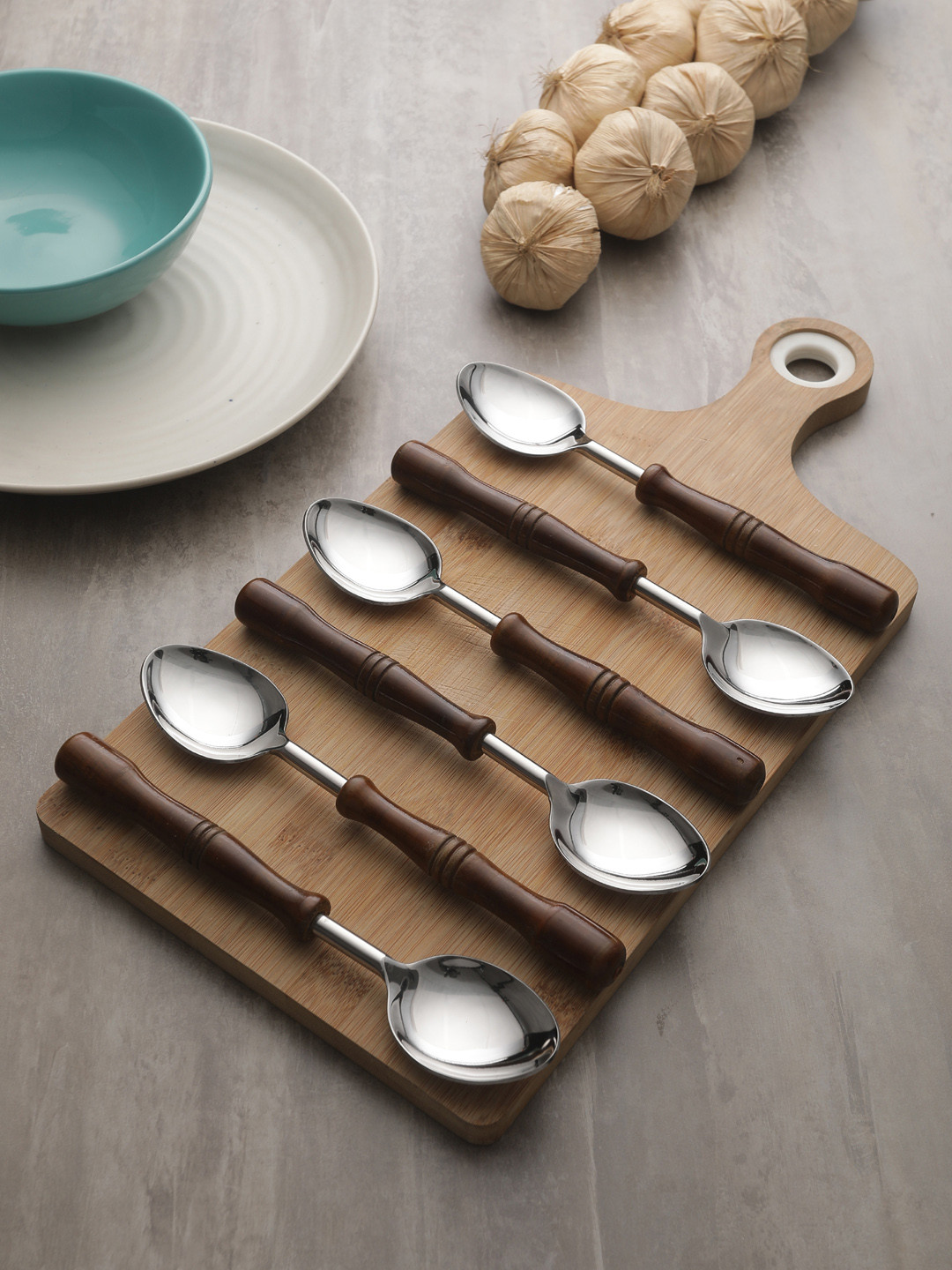 VarEesha Set of 6 Brown & Steel-Toned Solid Handcrafted Spoons