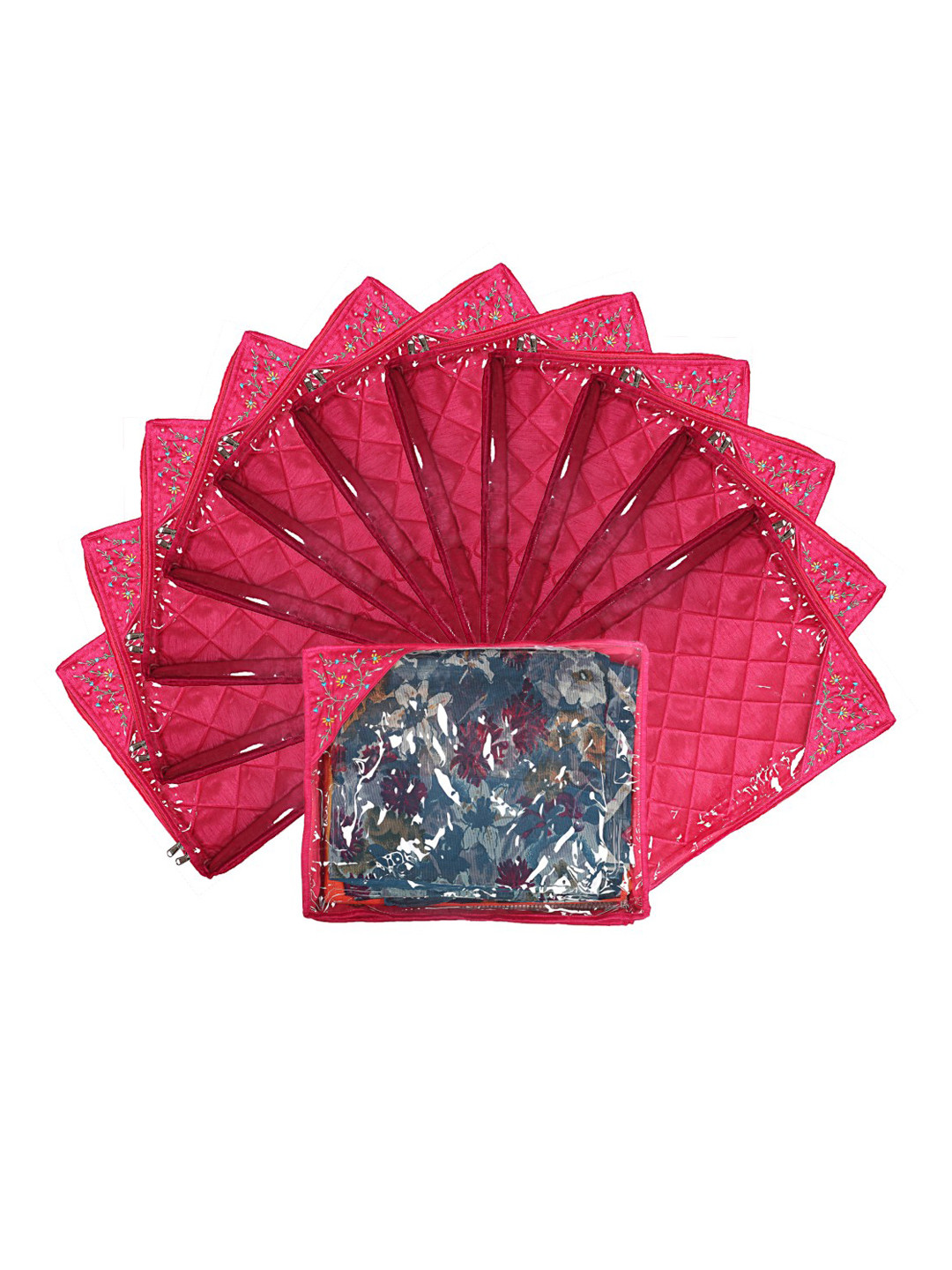 Kuber Industries Set Of 12 Pink Solid Single Packing Saree Cover Organizer