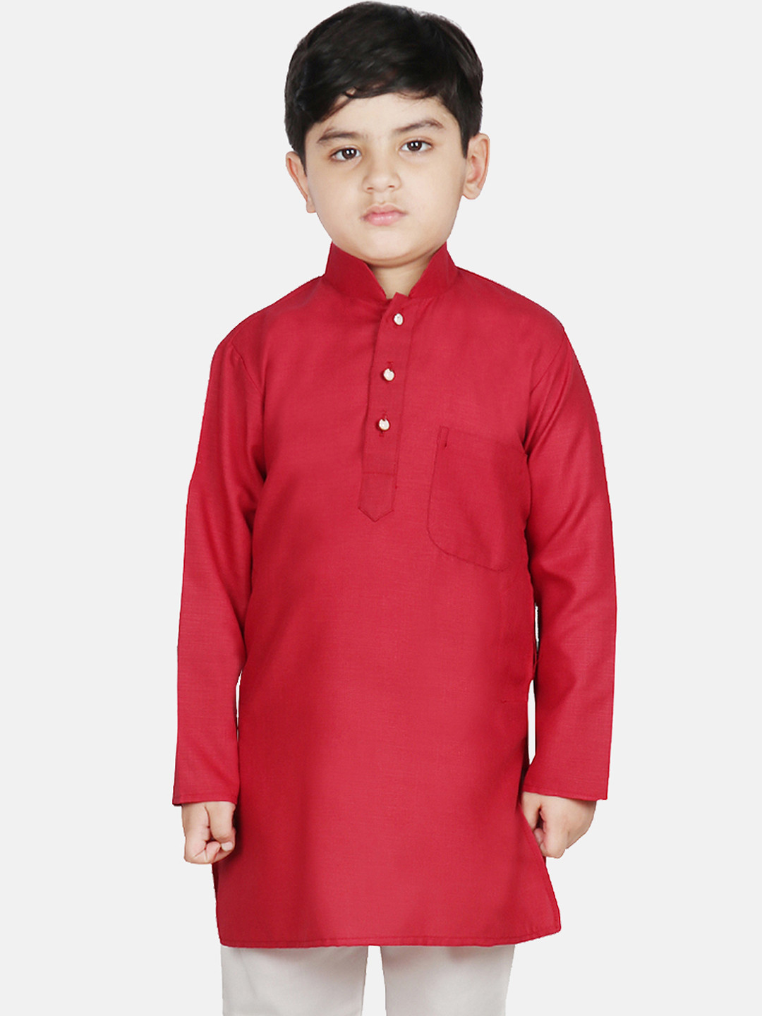 SG YUVRAJ Boys Maroon Solid Straight Kurta